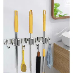 sunvibe Stainless Steel 3 Racks with 4 Hooks Heavy Duty Wall Mounted Broom and Mop Stick Holder for Home Kitchen Garden Laundry Garage-picture-36