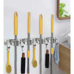 sunvibe Stainless Steel 4 Racks with 5 Hooks Heavy Duty Wall Mounted Broom and Mop Stick Holder for Home Kitchen Garden Laundry Garage-picture-25
