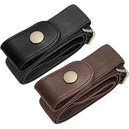 suosdey No Buckle Elastic Stretch Belts For Men And Women, Comfortable Invisible Belts For Jeans Pants (I-Black+Coffee, S--M:Waist Size 24''-34'')-picture-29