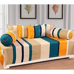 Super Soft Cotton diwan Set for Living Room, diwan Set Covers Cotton, diwan Set 8 Pieces One Single Bedsheet with 3 Cushion Cover,2 Bolster (Yellow)-picture-15