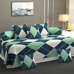 Super Soft Glace Cotton Early Teenage Prints Diwan Set for Living Room, Diwan Set Covers Cotton, 8Pc- Uniform Checks.-image-47