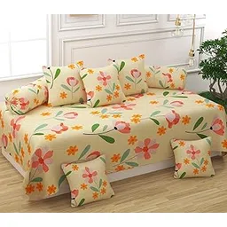 Super Soft Glace Cotton Spring Prints Diwan Set for Living Room, Diwan Set Covers Cotton, 8Pc- Pink Petals-image-15