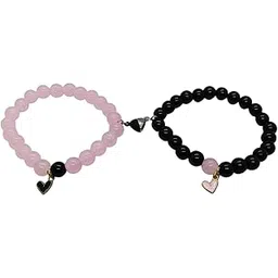 Magnetic Bracelets 2Pcs Love Heart Matching Pink and Black Hearts Beads Bracelet Set Adjustable Bracelets for Men Women Couples Friends Gift Friendship - (Pack of 2)-image-21