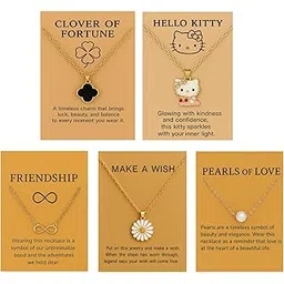 super softener 5 Pcs Combo Latest Stylish Clover Kitty Infinity Pearl Daisy Necklace Jewellery Set for Women | Pendant Necklace Gifts for Girls-picture-32