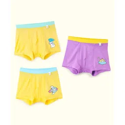 SuperBottoms Bamboo Knit Pack Of 3 Baby Bunny Designed Boxers With Funky Tattoo - Yellow & Purple-picture-19