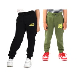 SuperBottoms Cotton Blend Knit Pack Of 2 I Am A Star & See The Good Text Printed Joggers - Black & Olive Green-picture-13
