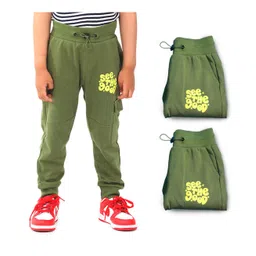 SuperBottoms Cotton Blend Knit Pack Of 3 See The Good Text Printed Joggers - Olive Green-picture-37