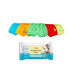 SuperBottoms Cotton Bloomer Solid Pack of 5 and Xtra Hydrating Wipes - Green image 1