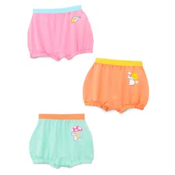 SuperBottoms Pack Of 3 Bamboo Knit Bunnies Printed Super Soft Bloomers - Green Orange & Pink-picture-14
