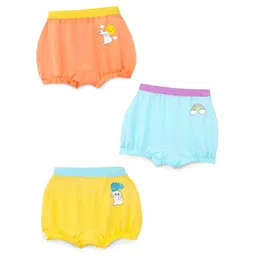 SuperBottoms Pack Of 3 Bamboo Knit Rainbow & Bunny Printed Super Soft Bloomers - Blue Yellow & Orange-picture-13