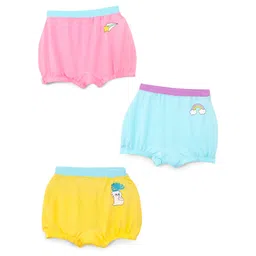 SuperBottoms Pack Of 3 Bamboo Knit Rainbow & Bunny Printed Super Soft Bloomers - Blue Yellow & Pink-picture-12