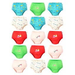 SuperBottoms Pure Cotton Knit Pack Of 15 Rainbow & Clouds Printed Briefs - Multi Colour-picture-22