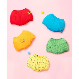 SuperBottoms Pure Cotton Knit Pack Of 5 Solid & Animal Printed Bloomers - Multi Colour-picture-10