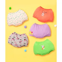 SuperBottoms Pure Cotton Knit Pack Of 5 Solid & Animal Printed Bloomers - Multi Colour-picture-11