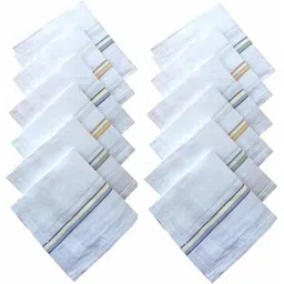 SuperDaze Pack Of 12 Pcs Premium Quality Men's/ Boy's White Color With Border Pure Cotton Hankies/ Hanky ["White"] Handkerchief-picture-13