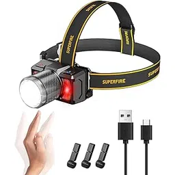 SuperFire HL25 Rechargeable Headlamp, 90° Adjustable, Zoomable, Motion Sensor, for Camping, Hiking, Mechanics-picture-23