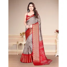 SUPERLAXMI Ethnic Motifs Woven Design Zari Block Print Saree-picture-27