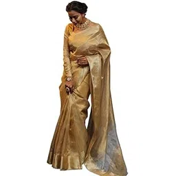 superlaxmi Womens Jacquard Woven Golden Banarasi Organza Silk Saree-picture-31