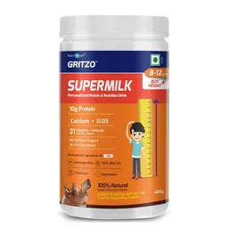 Gritzo Supermilk Personalized Protein & Nutrition Drink 8-12yrs Boys Height + OP,  400 g  Double Chocolate -picture-28