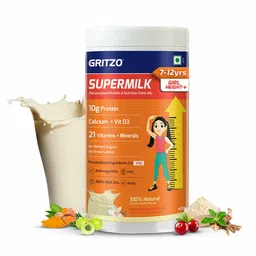 Supermilk Gritzo Height+ for 7-12 Yrs Girls Personalized Protein & Nutrition Drink Mix,  400 g  Creamy Vanilla -picture-13