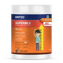 Supermilk Gritzo Height+ for Boy 7-12 Yrs Personalized Protein & Nutrition Drink Mix,  200 g  Double Chocolate -picture-20