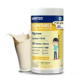 Supermilk Gritzo Height+ Unsweetened for 7-12 Yrs Boy Personalized Protein and Nutrition Drink Mix, 400 g Creamy Vanilla-picture-30