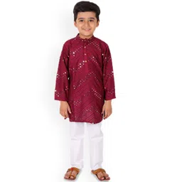 Superminis Boys Chevron Embroidered Regular Mirror Work Kurta With Pyjama-picture-16