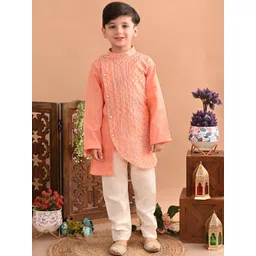 Superminis Boys Embroidered Angrakha Thread Work Pure Cotton Kurta with Pyjamas-picture-50