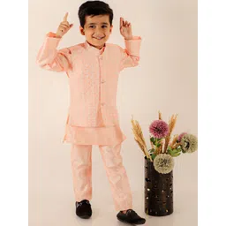 Superminis Boys Floral Embroidered Regular Thread Work Pure Cotton Kurta with Pyjamas-picture-17