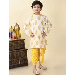 Superminis Boys Floral Printed Mandarin Collar Regular Pure Cotton Kurta With Dhoti Pant-picture-11