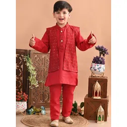 Superminis Boys Mandarin Collar Sequinned Kurta With Pyjamas & Nehru Jacket-picture-54