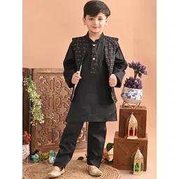 Superminis Boys Mandarin Collar Sequinned Kurta With Pyjamas & Nehru Jacket-picture-40