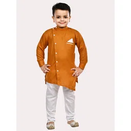 Superminis Boys Mustard Yellow Angrakha Pure Cotton Kurta with Pyjamas-picture-57