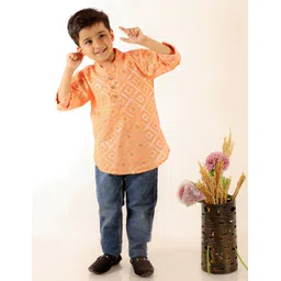 Superminis Boys Peach-Coloured Geometric Striped Kurta-picture-47