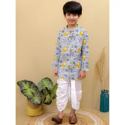 Superminis Boys Printed Pure Cotton Band Collar Straight Kurta With Dhoti Pants-picture-15