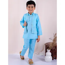 Superminis Boys Thread Work Pure Cotton Kurta with Pyjamas & Nehru Jacket-picture-44