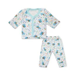 Superminis Cotton Blend Woven Full Sleeves Animal & Hearts Printed Winter Coordinating Night Suit Set - Sky Blue-image-19