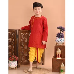 Superminis Cotton Full Sleeves Abstract Embroidered Kurta With Dhoti - Maroon-image-30
