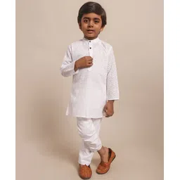 Superminis Cotton Full Sleeves Chikankari Embroidered Kurta With Pyjama Set - White-image-8