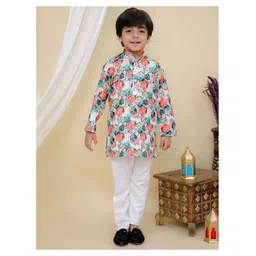 Superminis Cotton Full Sleeves Geometric Printed Threadwork Embroidered Kurta Pyjama Set - Dark Green-image-21