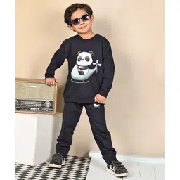 Superminis Cotton Full Sleeves Panda Printed Sweatshirt With Joggers Set - Navy Blue-image-37