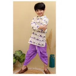 Superminis Cotton Full Sleeves Patola Printed Dhoti Kurta Set - Purple & Lemon-image-23