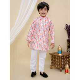 Superminis Cotton Full Sleeves Striped & Threadwork Embroidered Kurta Pyjama Set - Pink-image-42