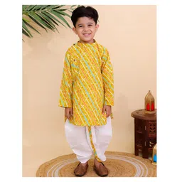 Superminis Cotton Woven Full Sleeves Leheriya & Bandhani Designed Dhoti Kurta Set - Mustard-image-15