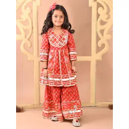 Superminis Girls Floral High Slit Gotta Patti Pure Cotton Kurti with Sharara-picture-21