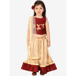 Superminis Girls Maroon & Beige Embroidered Ready to Wear Lehenga & Blouse With Dupatta-picture-14