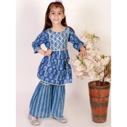 Superminis Girls Paisley Printed Gotta Patti A-Line Pure Cotton Kurta with Sharara-picture-15
