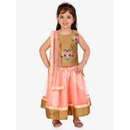 Superminis Girls Peach-Coloured & Beige Embroidered Ready to Wear Lehenga & Blouse With Dupatta-picture-39