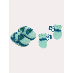 Superminis Infant Kids Green & Blue Hand Knitted Booties With Mittens-picture-58