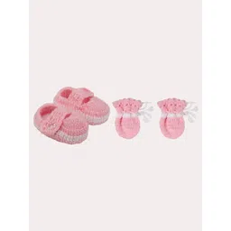 Superminis Infant Kids Pink & White Woolen Knitted Booties-picture-28